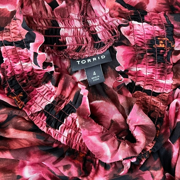 Torrid Sheer Stretch Mesh Smocked Neck Flutter Sleeve Top Blouse 4 4X - Picture 6 of 7